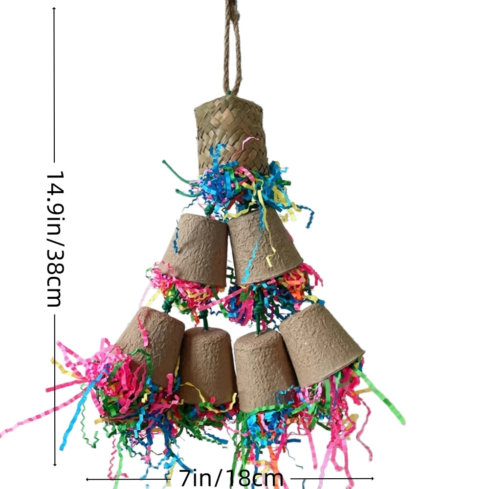 Parrot foraging in paper cup toy